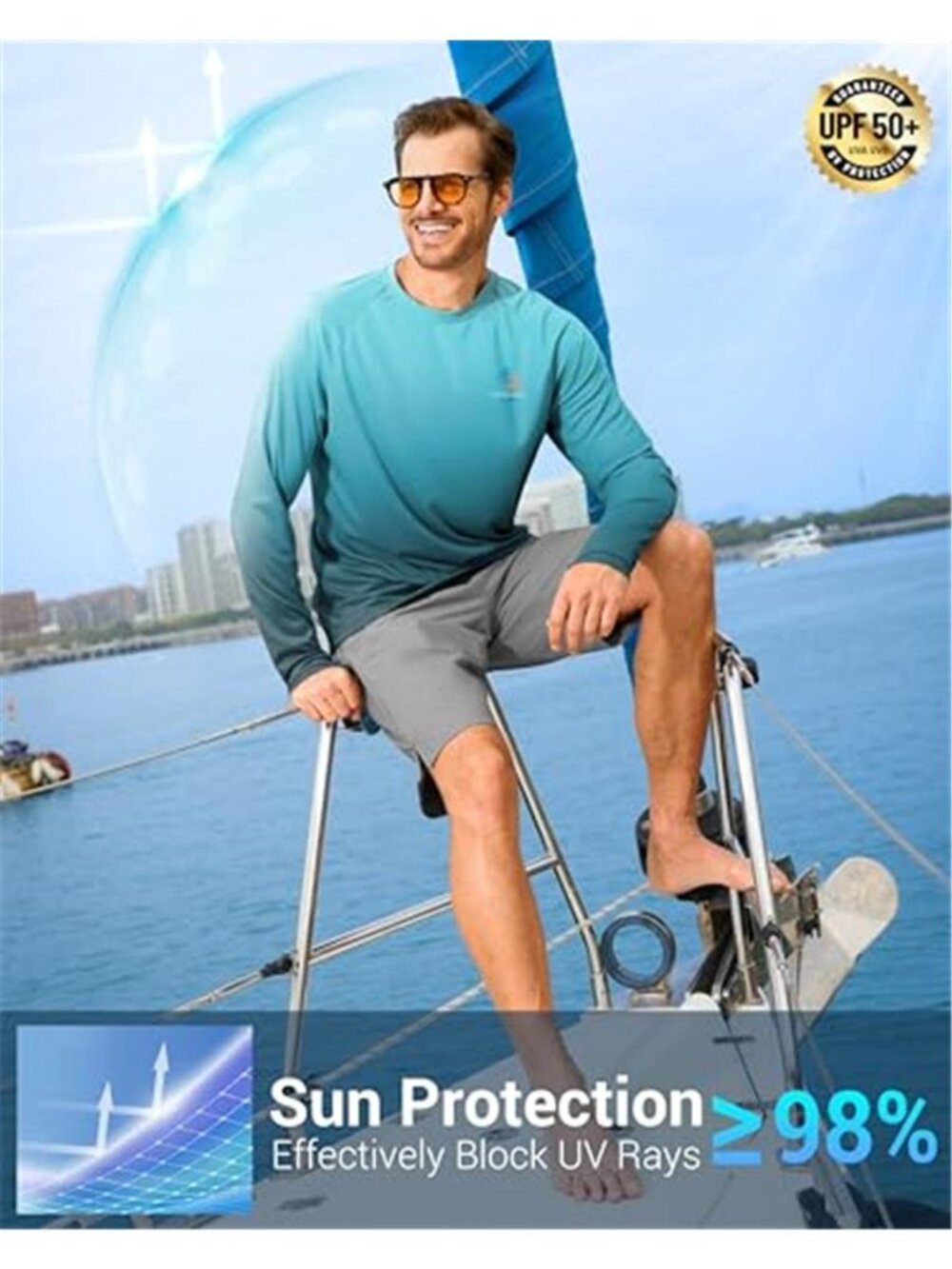 Men's Sun Protection Shirts UPF 50+ Rash Guard Swim Uv Protection - Picture 3 of 6